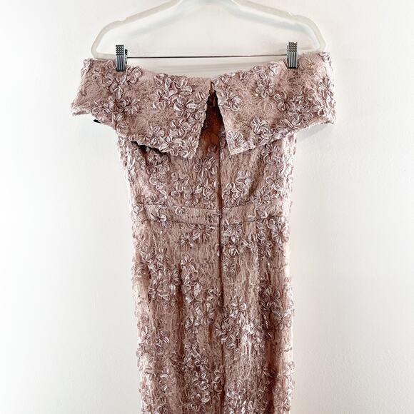 Xscape Jill Off The Shoulder Lace A Line Long Evenings Gown Taupe Pink 4 - Picture 8 of 11